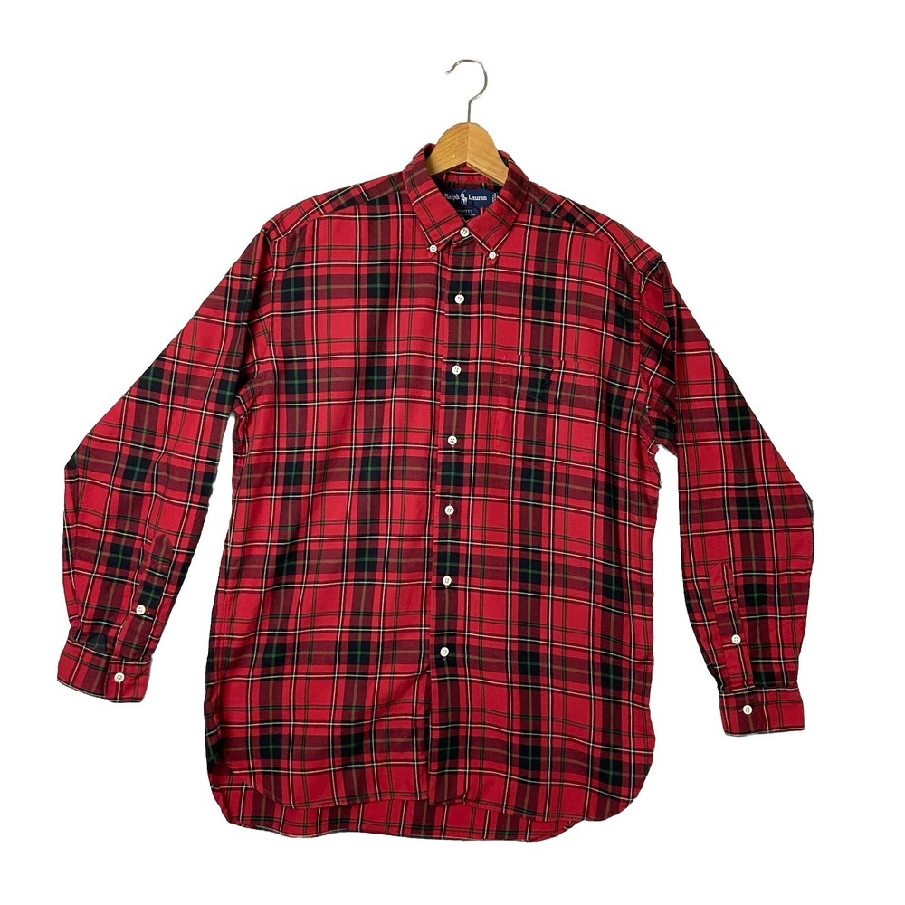 Polo Ralph Lauren Long Sleeve  Red Green Tartan Plaid Flannel Men's M Classic